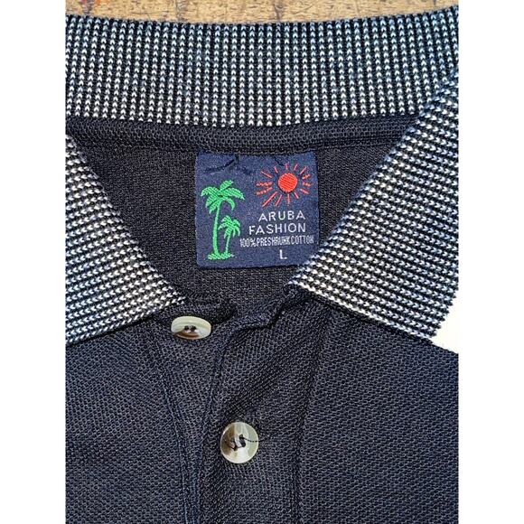 Mens Aruba Fashion Black Golf Knit Short Sleeve Polo Shirt Aruba Fish Logo‎ L - Picture 4 of 6